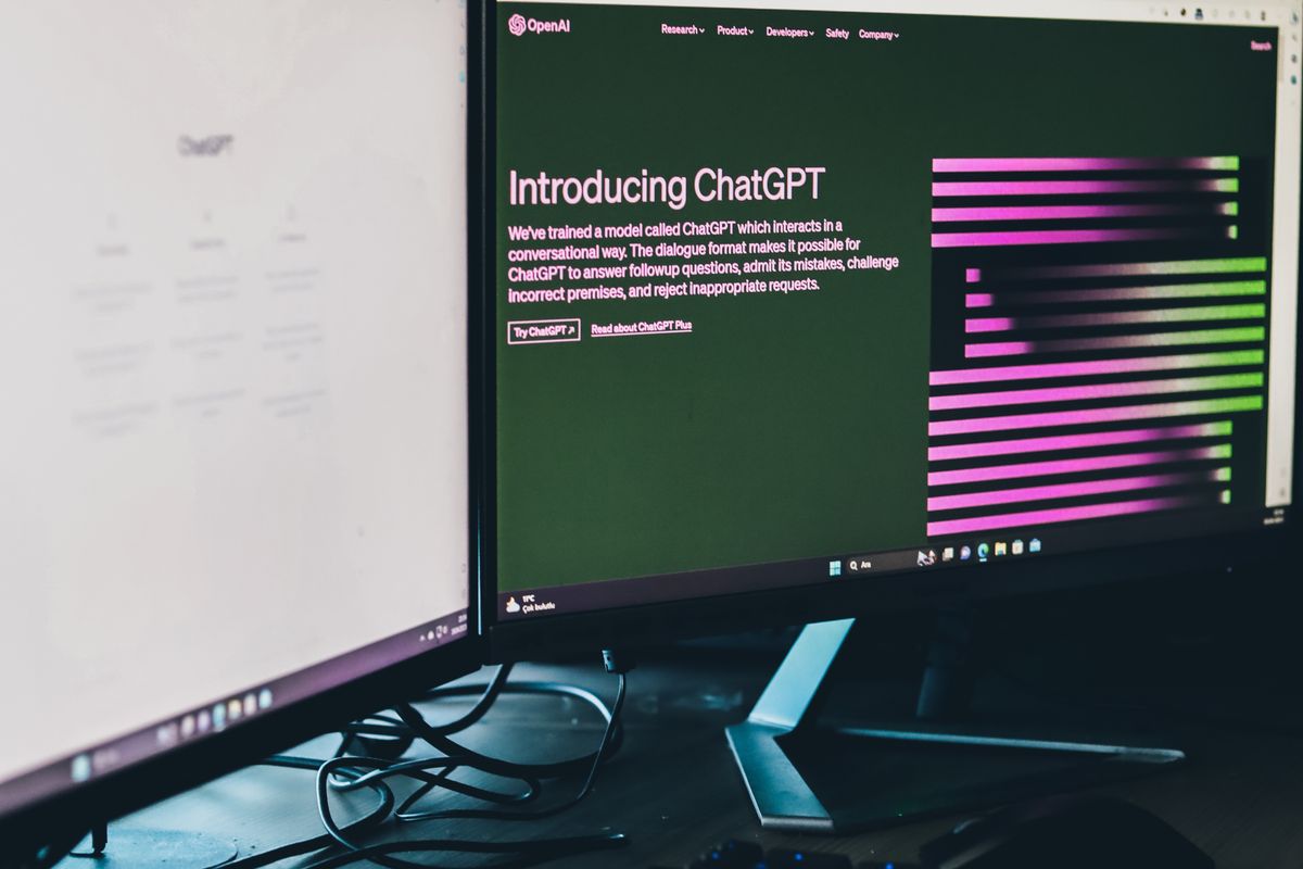 A dual monitor setup showing game graphics