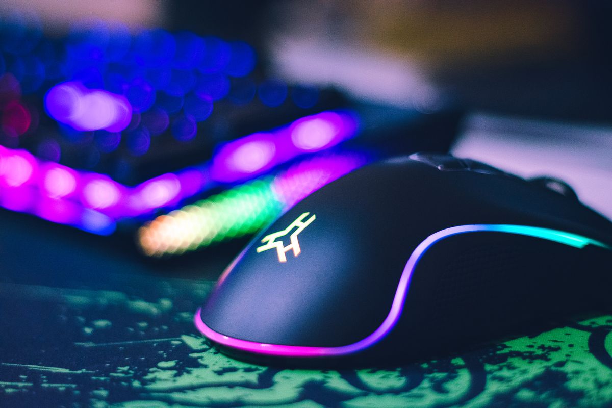 Close-up of a gaming mouse on a mousepad